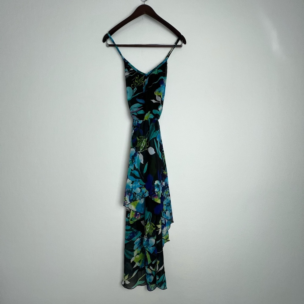 Snap Floral Spaghetti-Strap Maxi Dress in Blue & Green
